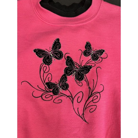 Y2K Vintage Grandma Butterfly Sweatshirt Morning Sun Embroider Medium Pink/Black - Picture 13 of 13